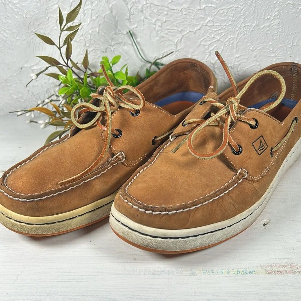 Sperry Men’s Top Sider Leather Boat Shoes Leather Ties Rubber Soles Size 11 M